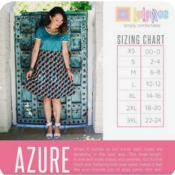 LuLaRoe Azure Skirt in a Repeated Orange/Yellow Pattern on Royal Blue Size 2X - Picture 7 of 7